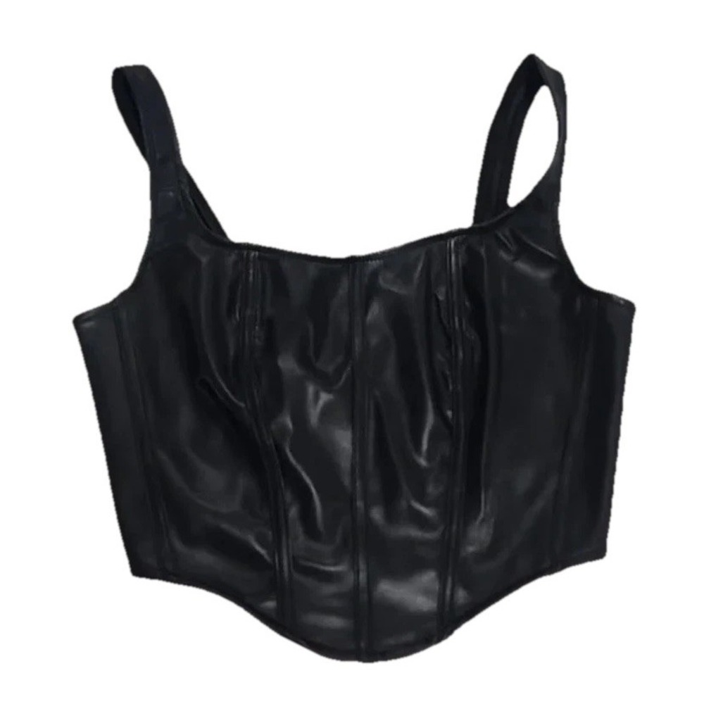 Sincerely Jules Black Faux Leather Corset Top Tank Square Neck XL‎